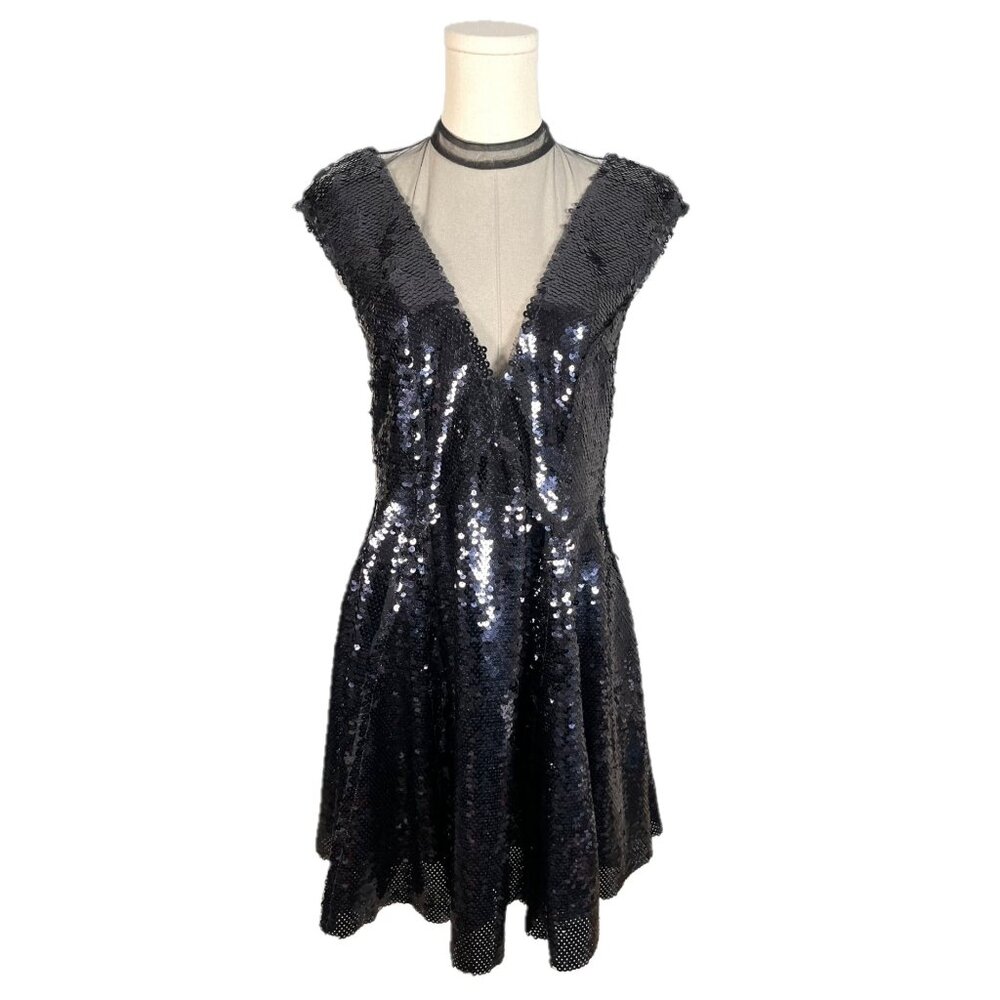 Free People Black Sequin Mesh V-Neck Party Dress